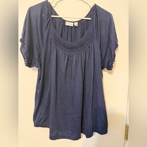 Kim Rogers Navy Blouse with Crochet Detail